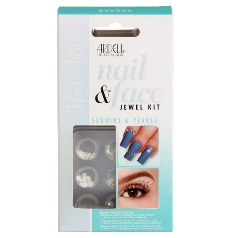 Ardell Nail & Face Jewel Kit Sequins & Pearls, set met pailletten, parels, lijm en applicator, op model