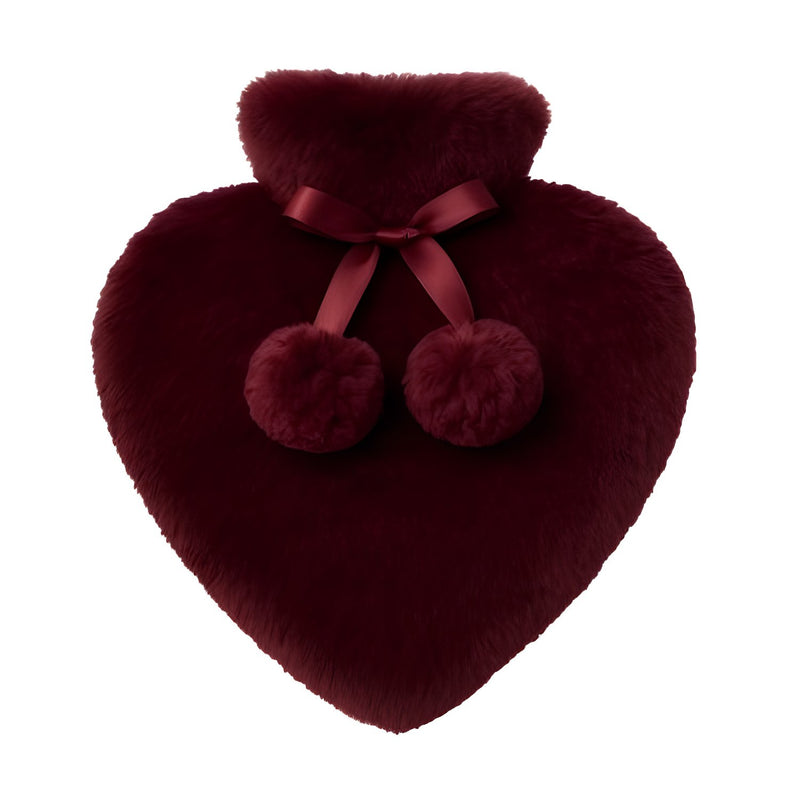 Aroma Home Merlot Faux Fur Heart Hot Water Bottle