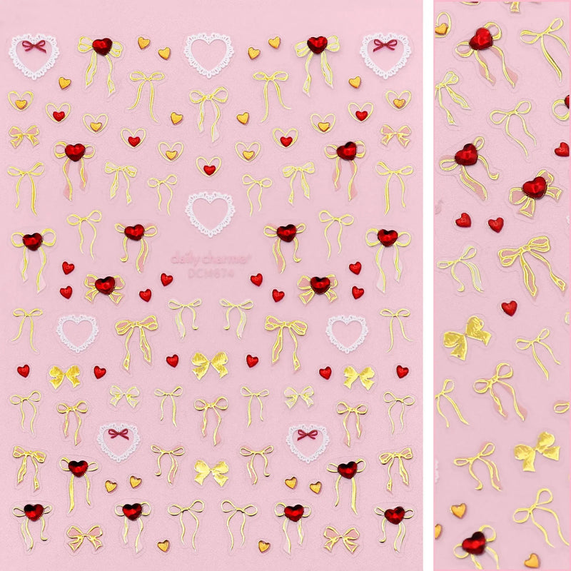 Daily Charme Valentine Bejeweled Nail Art Sticker Lovely Fairy Bows