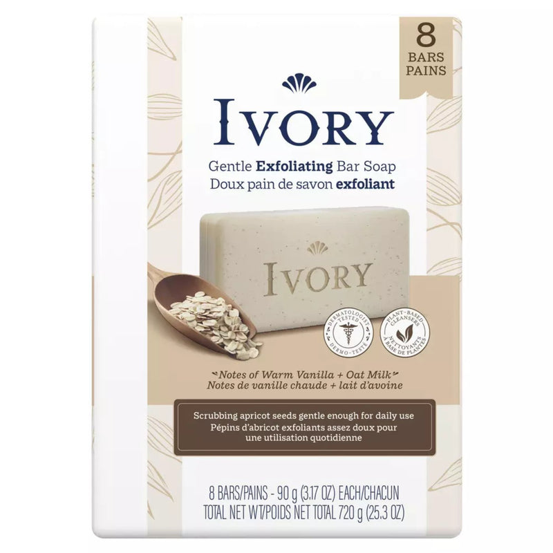 Ivory Gentle Exfoliating Bar Soap Warm Vanilla + Oat Milk 8 Pack