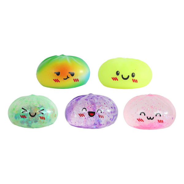 Kawaii Fidget Mystery Dumpling squishies met gezichtjes in groen, oranje, paars en roze