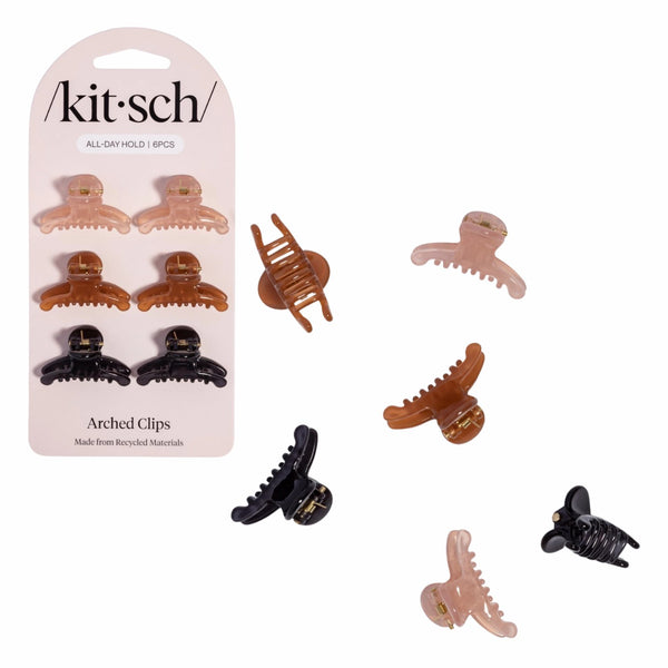 Kitsch Recycled Plastic Mini Arched Clips 6pc Set Soft Pink Mocha & Black