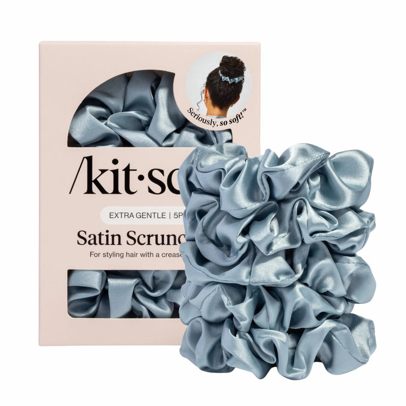 Kitsch Satin Sleep Scrunchies 5pc Set Haze Blue 1