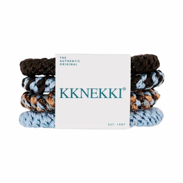 Kknekki Bundle 67, set van 4 haarelastiekjes in blauwe en zwarte kleuren
