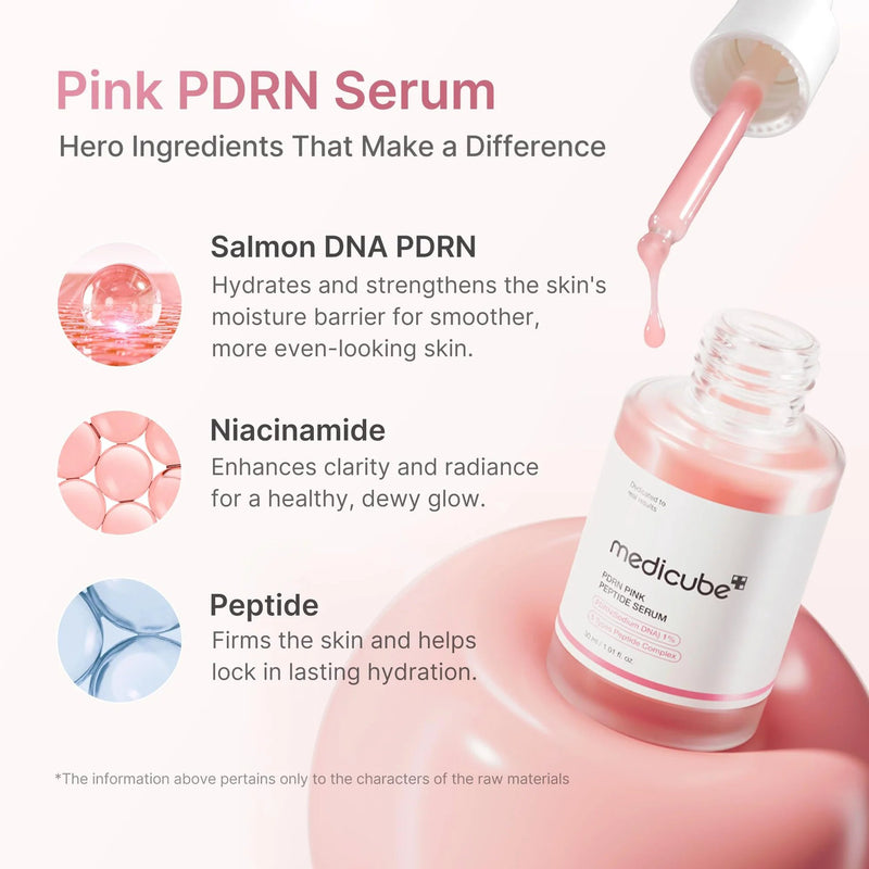 Medicube Pdrn Pink Peptide Serum, lichtgewicht serum voor huidvernieuwing en elasticiteit