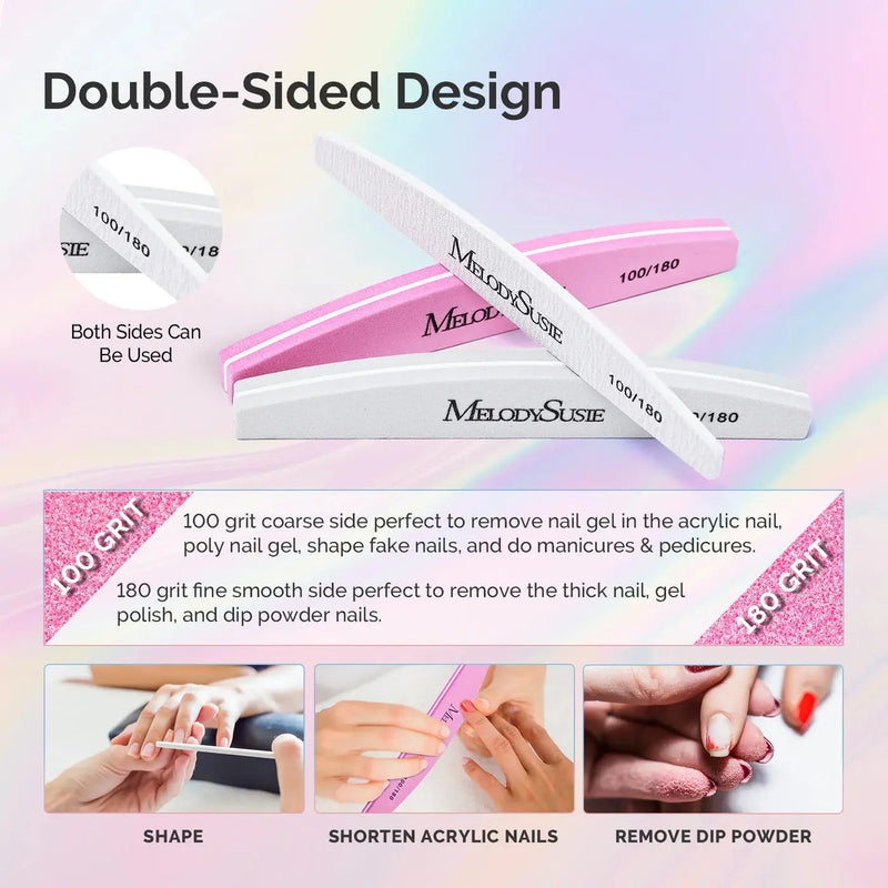 MelodySusie Professional Nail Files & Buffers 100/180 Grit 16Pcs