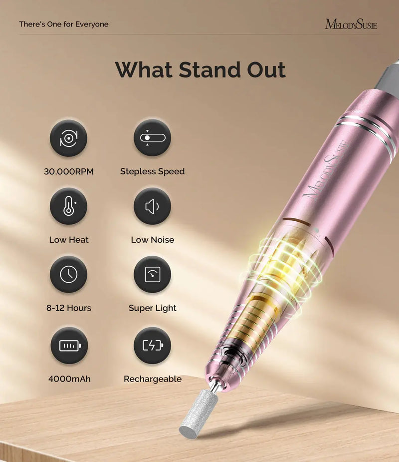 MelodySusie SC300F Clip-On Rechargeable Nail Drill 30.000RPM Pink