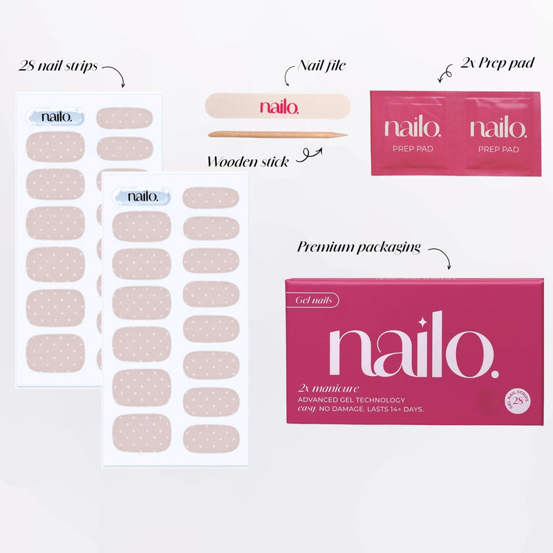 Nailo gellak stickers Dotty Darling, lichtroze met witte stipjes