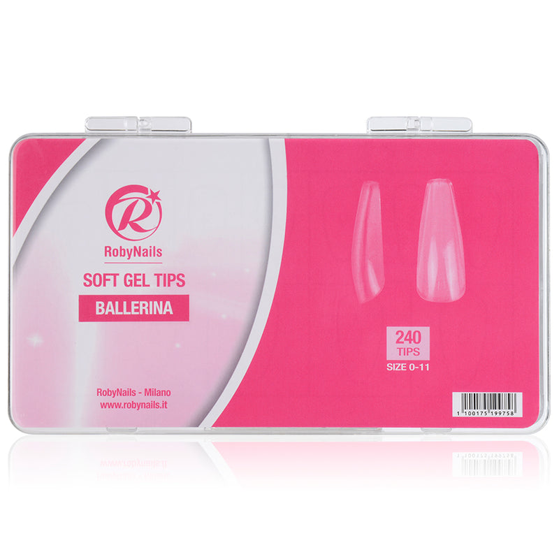 Doos RobyNails Soft Gel Tips Ballerina met 240 tips in maat 0 tot 11
