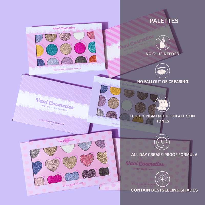 Vani Cosmetics Bestsellers Glitter Palette, oogschaduw met 18 glitters, foto 4 van 7