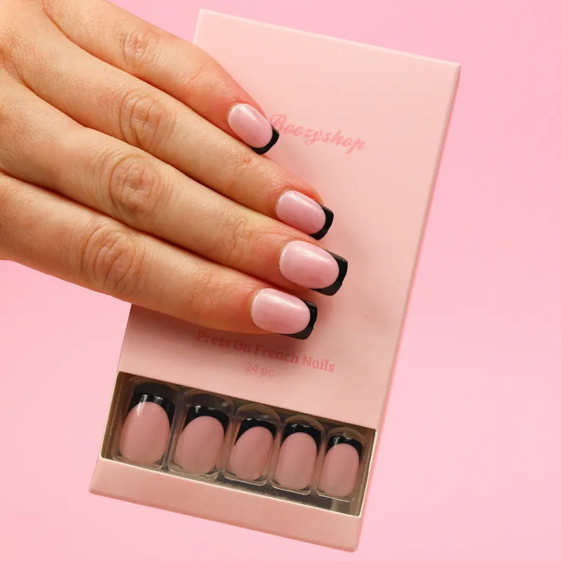 Boozyshop Press On French Nails Black / Pink