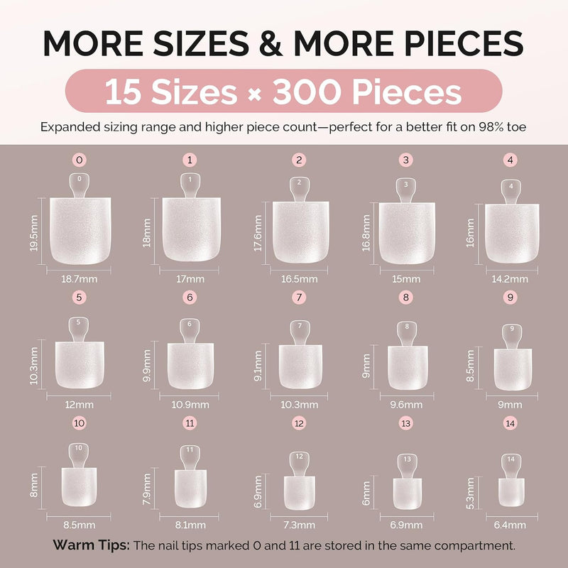 Short Square Toe X Nail Tips 300pcs 15 Sizes