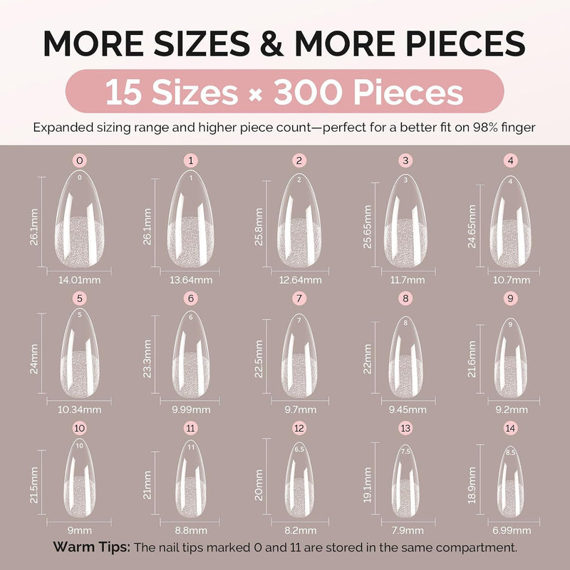 Full Cover Soft Gel Nail Tips Medium Almond 300pcs