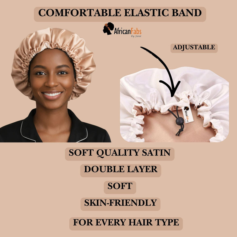 African Fabs Blue Satin Hair Bonnet Reversable 3