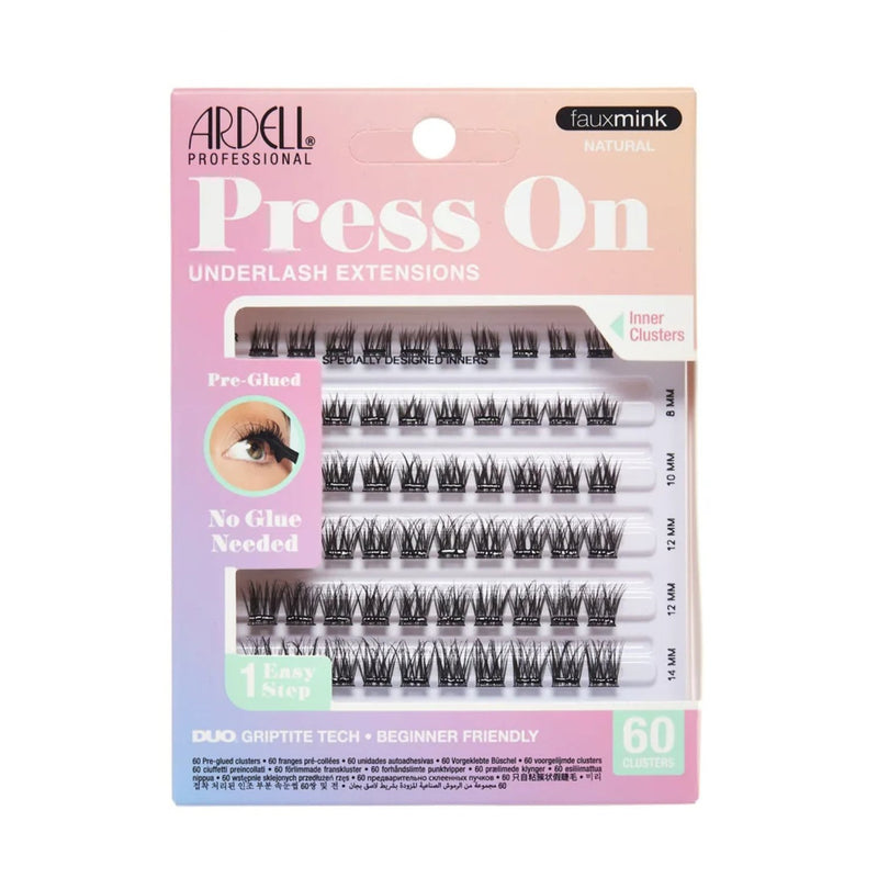 Ardell Press On Lash Fauxmink Natural 60pcs, voorgelijmde wimperclusters voor een natuurlijke look.