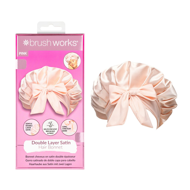 Brushworks Double Layer Satin Hair Bonnet Ballet Pink