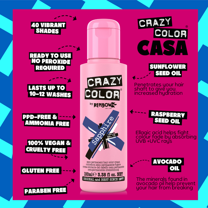 Crazy Color 72 Sapphire, semi-permanente diep inktblauwe haarverf, foto 7 van 8