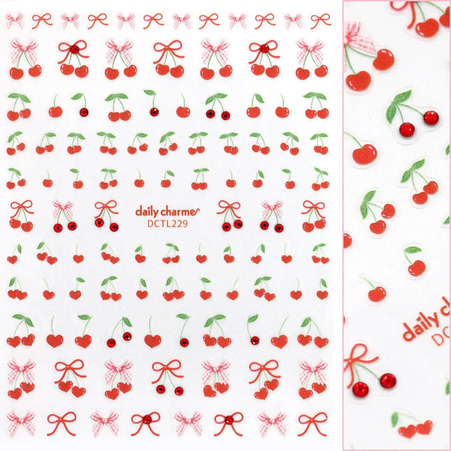 Daily Charme Valentine Bejeweled Nail Art Sticker Coquette Cherry