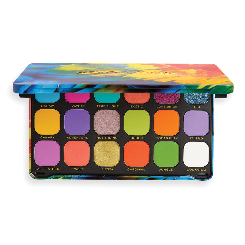 Gesloten Revolution Forever Flawless Bird of Paradise oogschaduwpalet met tropische print op de voorkant