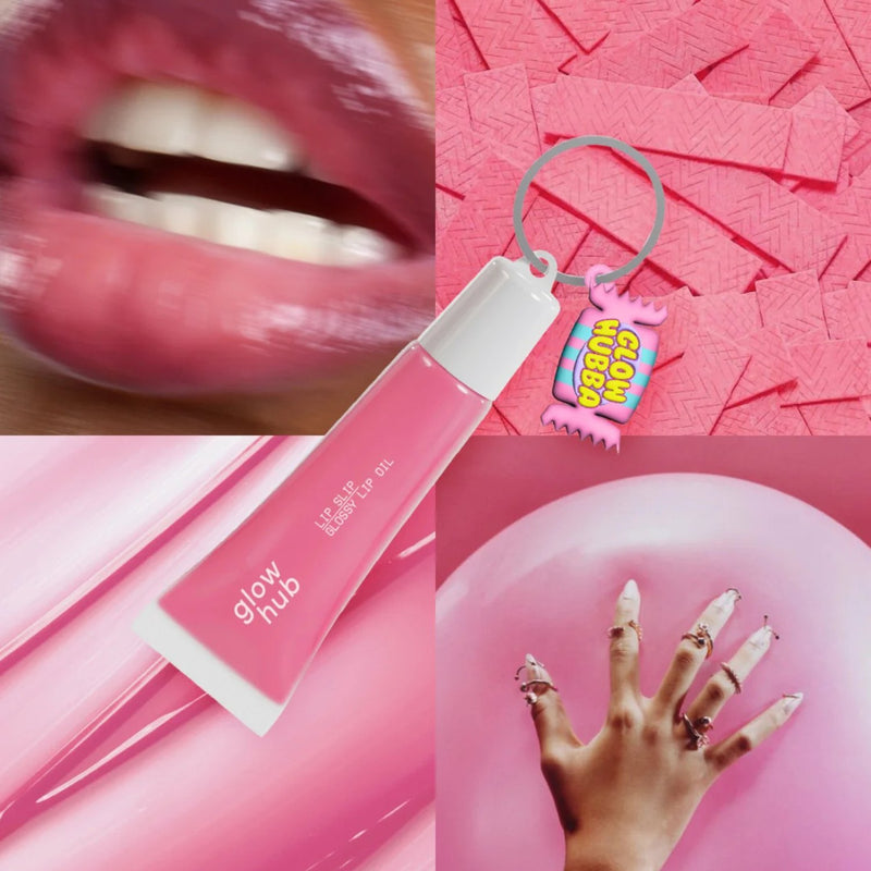 Glow Hub Lip Slip Glossy Lip Oil Glow Hubba, hydraterende lipolie met roze tint en glanzende finish