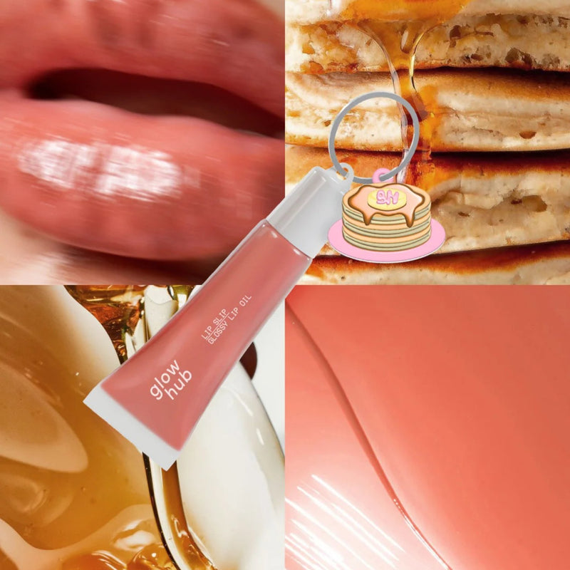 Glow Hub Lip Slip Glossy Lip Oil Pancake Stack, een hydraterende lipolie met glanzende finish.