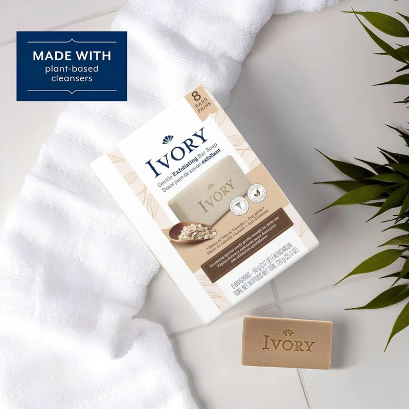 Ivory Gentle Exfoliating Bar Soap Warm Vanilla + Oat Milk 8 Pack