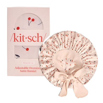 Kitsch Adjustable Oversized Satin Bonnet Cherry Print