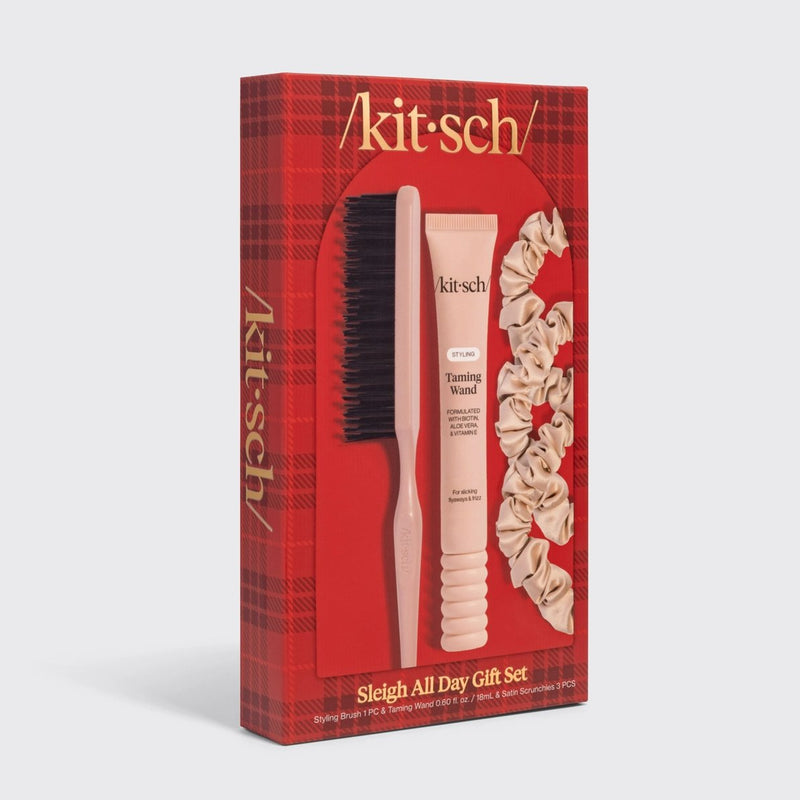 Kitsch Holiday Sleigh All Day 5pc Gift Set, haarverzorgingsset met borstel, taming wand en scrunchies