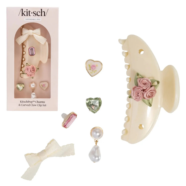 Kitsch KitschPop Charms & Curved Claw Clip Set Pearlized Cream