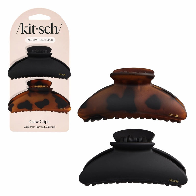Kitsch Medium Claw Clips 2pc Black & Tort, set van twee haarclips in zwart en tortoise design