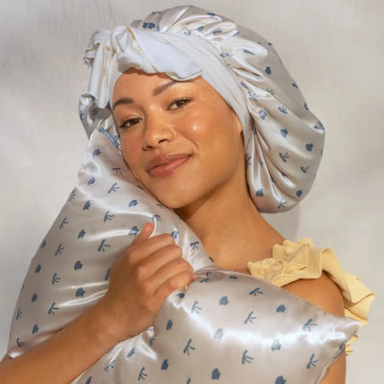 Kitsch Oversized Satin Bonnet Pearlized Cream & Coastal Blue