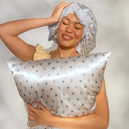 Kitsch Oversized Satin Bonnet Pearlized Cream & Coastal Blue