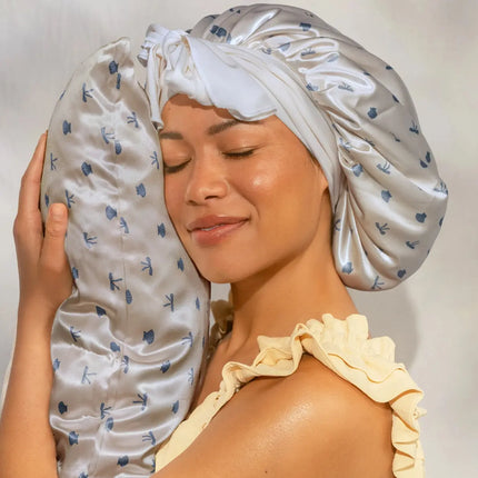 Kitsch Oversized Satin Bonnet Pearlized Cream & Coastal Blue