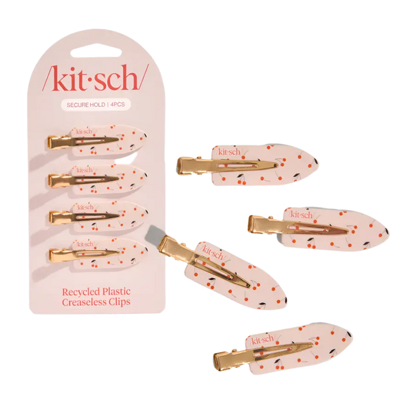 Kitsch Recycled Plastic Creaseless Clips 4pc Set Cherry Print