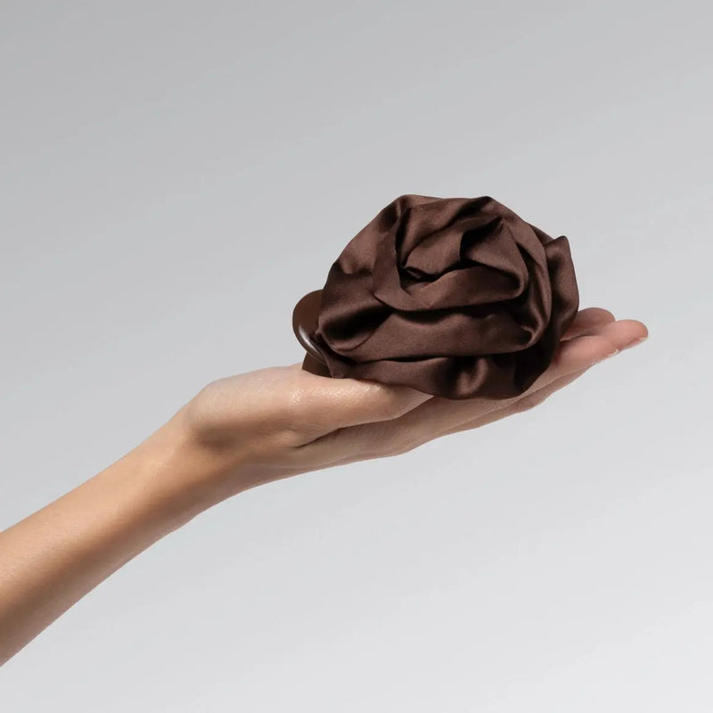 Kitsch Satin Rosette Flat Cloud Clip Chocolate