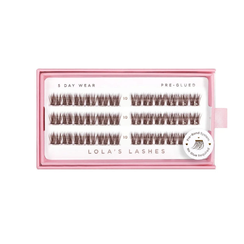 Lola's Lashes Pre-glued Lashes Dark Cocoa 10mm, voorgelijmde wimperclusters in diepbruine tint