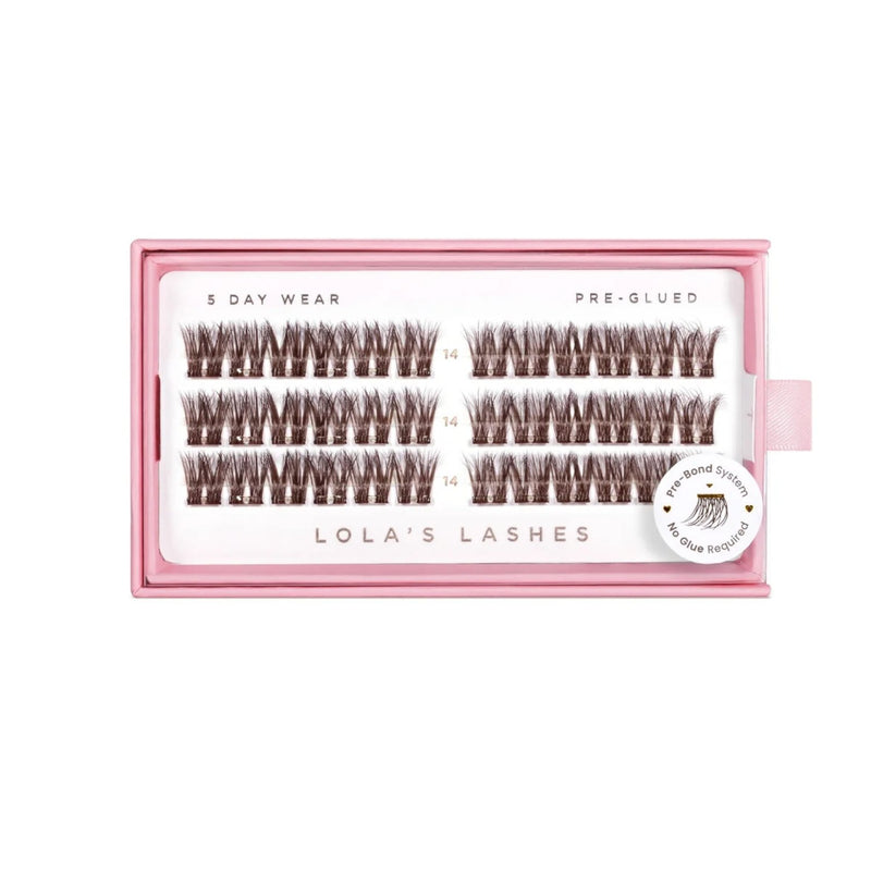 Lola's Lashes Pre-glued Lashes Dark Cocoa 14mm, voorgelijmde wimperclusters in diepbruin