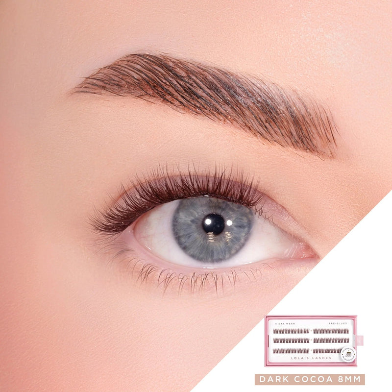 Lola's Lashes Pre-glued Lashes Dark Cocoa 8mm, voorgelijmde wimperclusters voor een natuurlijke look