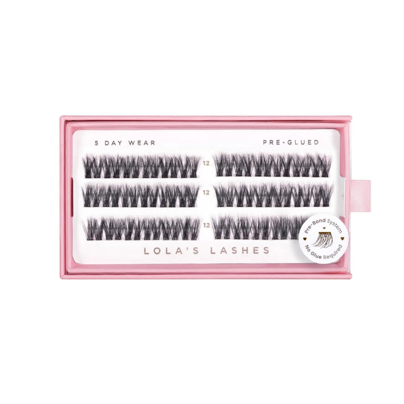 Lola's Lashes Pre-glued Lashes Feathered Volume 12mm, voorgelijmde wimperclusters voor volume.