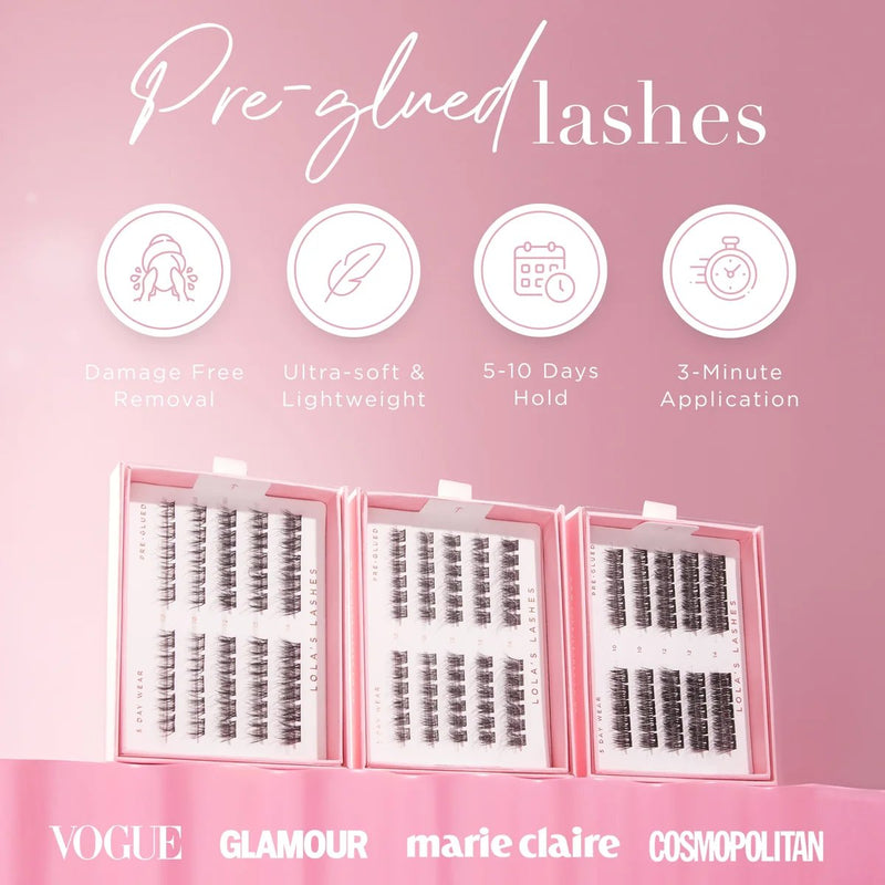 Lola's Lashes Soft Wisp Brown Pre Glued Lashes Set, zelfklevende wimperclusters in bruin