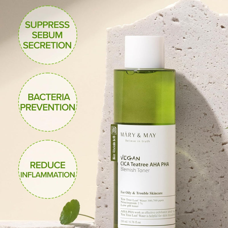Mary & May Vegan Cica Tea Tree AHA PHA Toner 200 ml.
