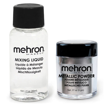 Mehron Makeup Metallic Powder Silver with Mixing Liquid