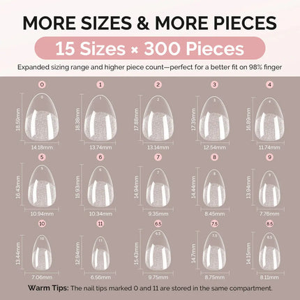 MelodySusie Half Matte Clear Acrylic Full Cover Nail Tips Extra Short Almond