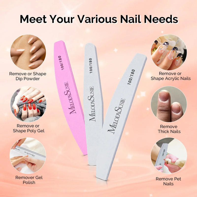 MelodySusie Nail Files and Buffers Set 100/180 Grit 9Pcs