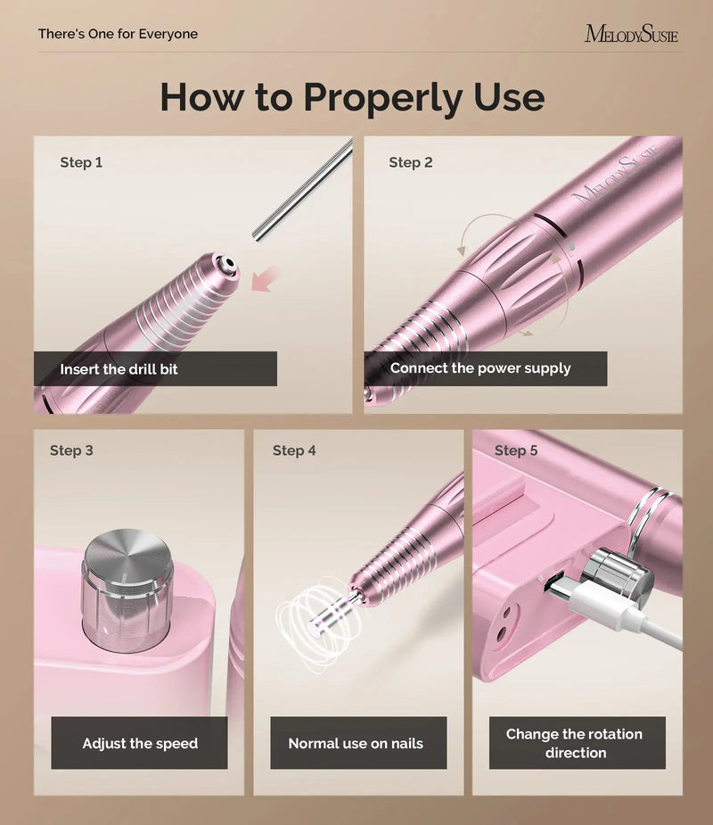 MelodySusie SC300F Clip-On Rechargeable Nail Drill 30.000RPM Pink