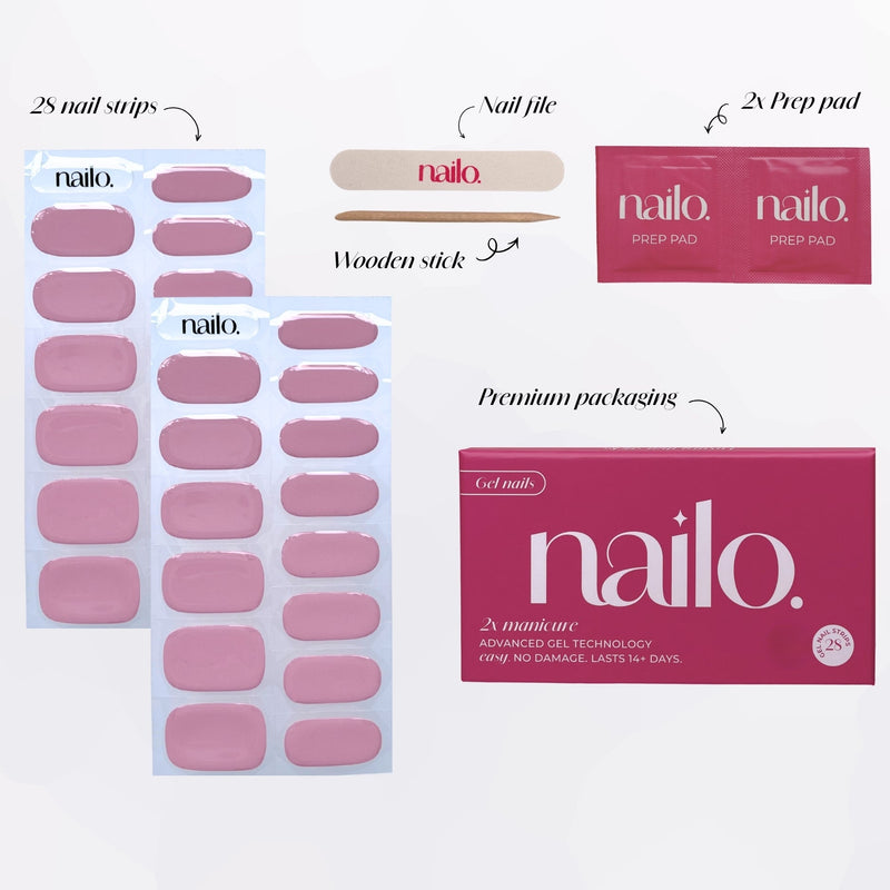 Nailo gellak stickers Dusty Pink naast Rose Pink, warm roze met glans