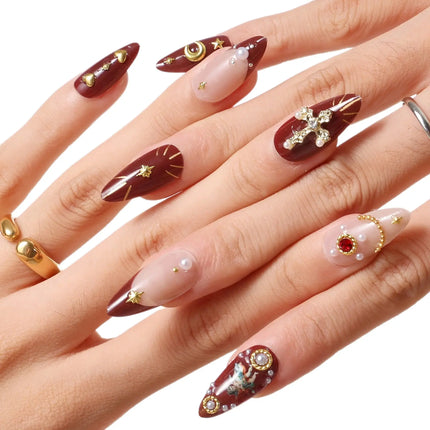 Never Have I Ever Press-On Nails Burgundy Cherub