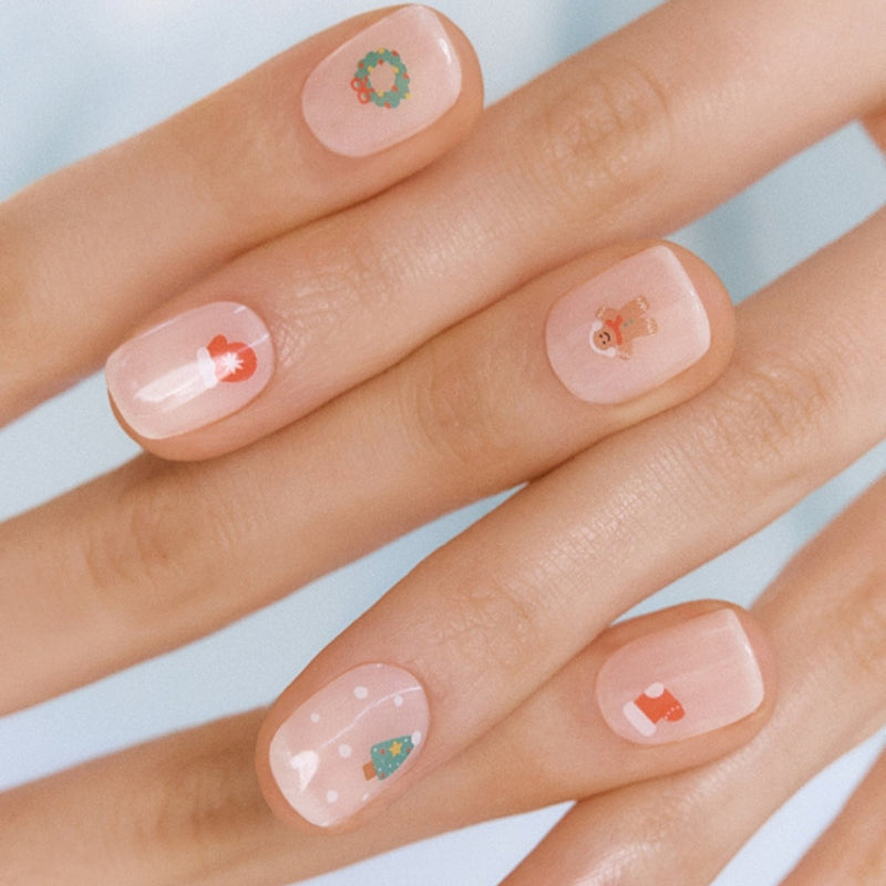 Ohora Semi Cured Gel Nail Strips N Mini Christmas, gellak stickers met kerstfiguurtjes, foto 2 van 5