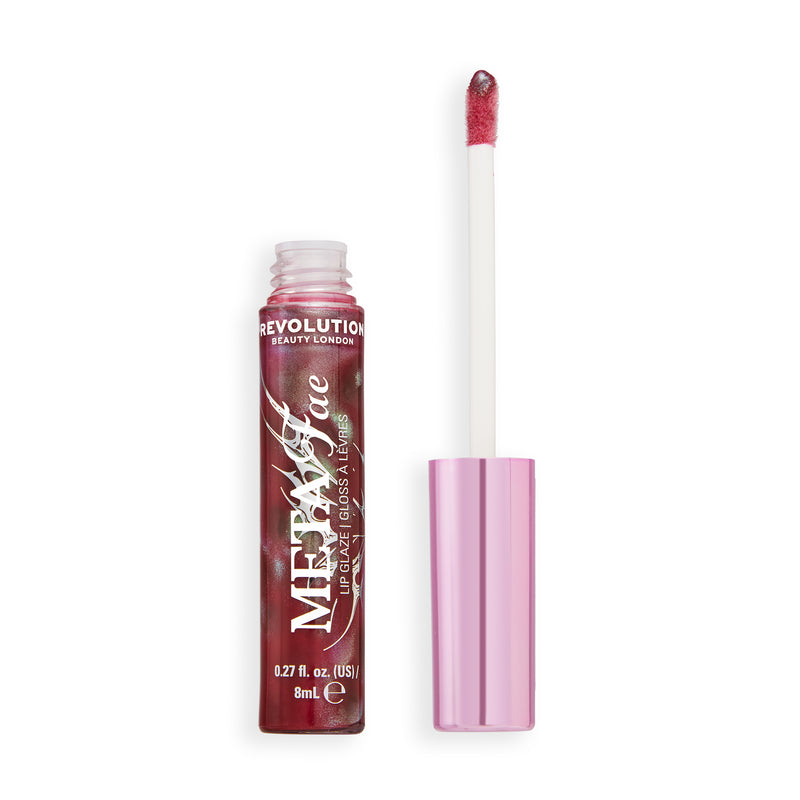 Geopende Meta Fae Lip Glaze Pink Peril met applicator