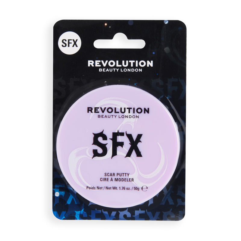 Revolution SFX Scar Putty in blister pack, lilac pot on a black card